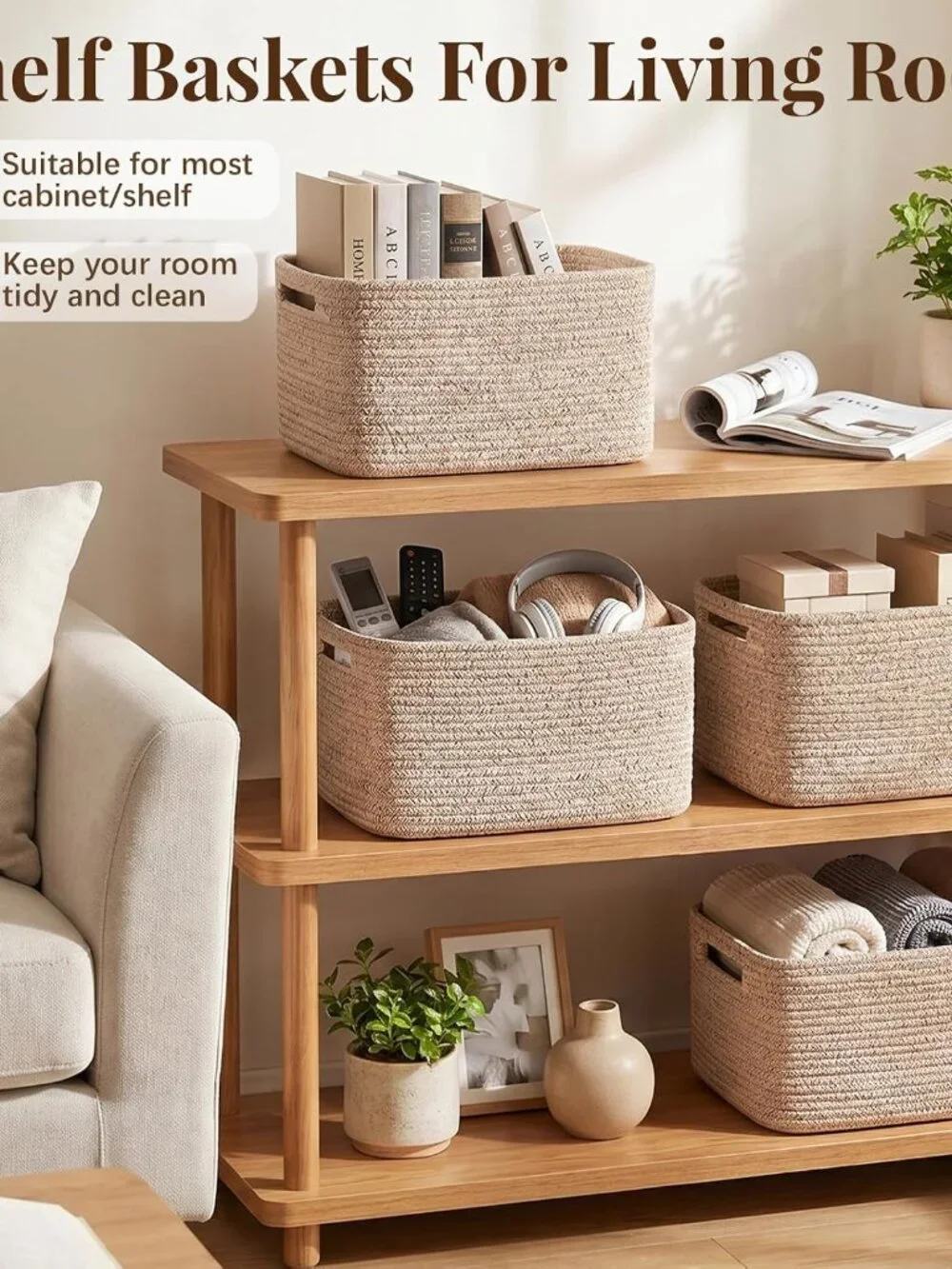 New 4Packs Natural Cotton Rope Storage Baskets for Organizing Toys, Clothes